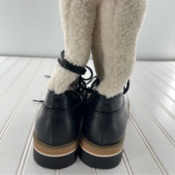 ESPRIT Elaine Black Faux Fur Platform Preppy Lace Up Strappy Boots Size 8.5 - Picture 6 of 10